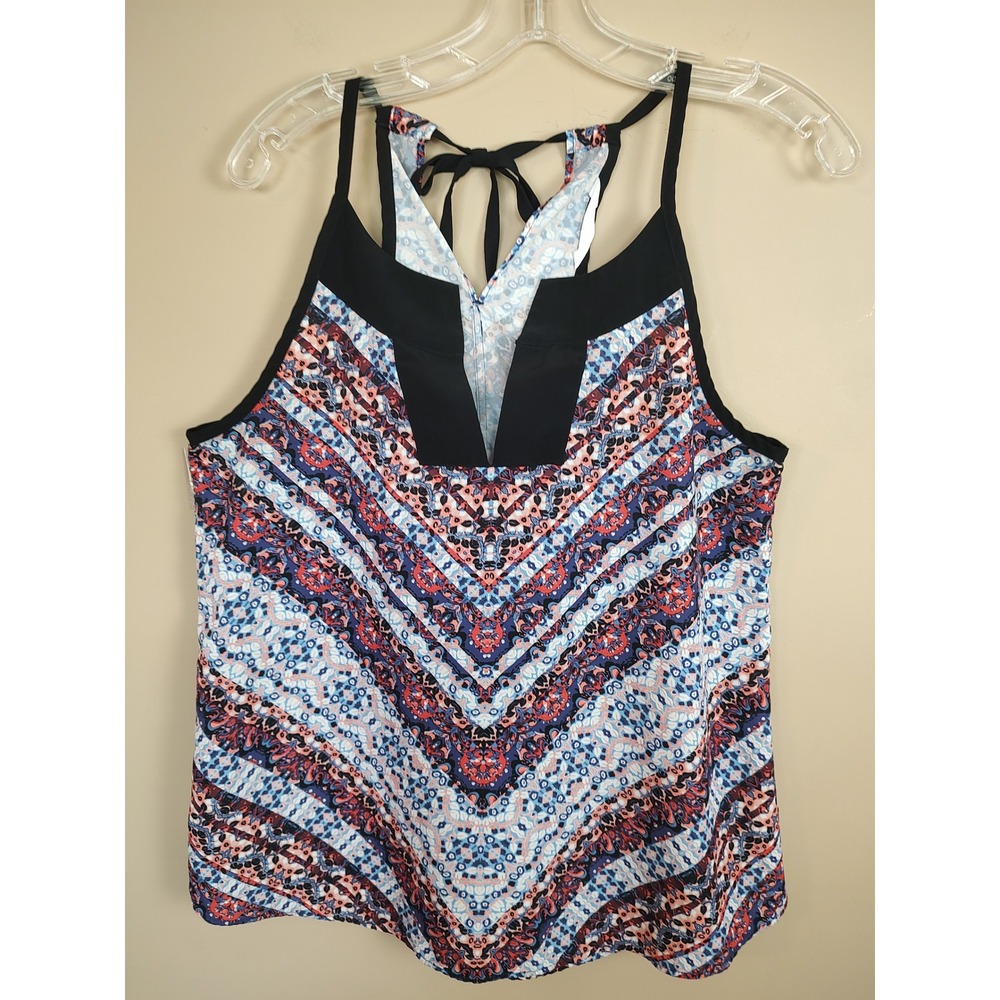 Athleta Womens Small Geometric Chevron Halter Tank Top V-Neck Tie Back Tassel